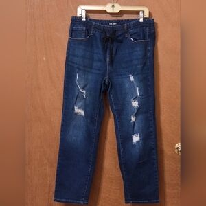 Blue Savvy Distressed Elastic Waist Women Jeans Size 16